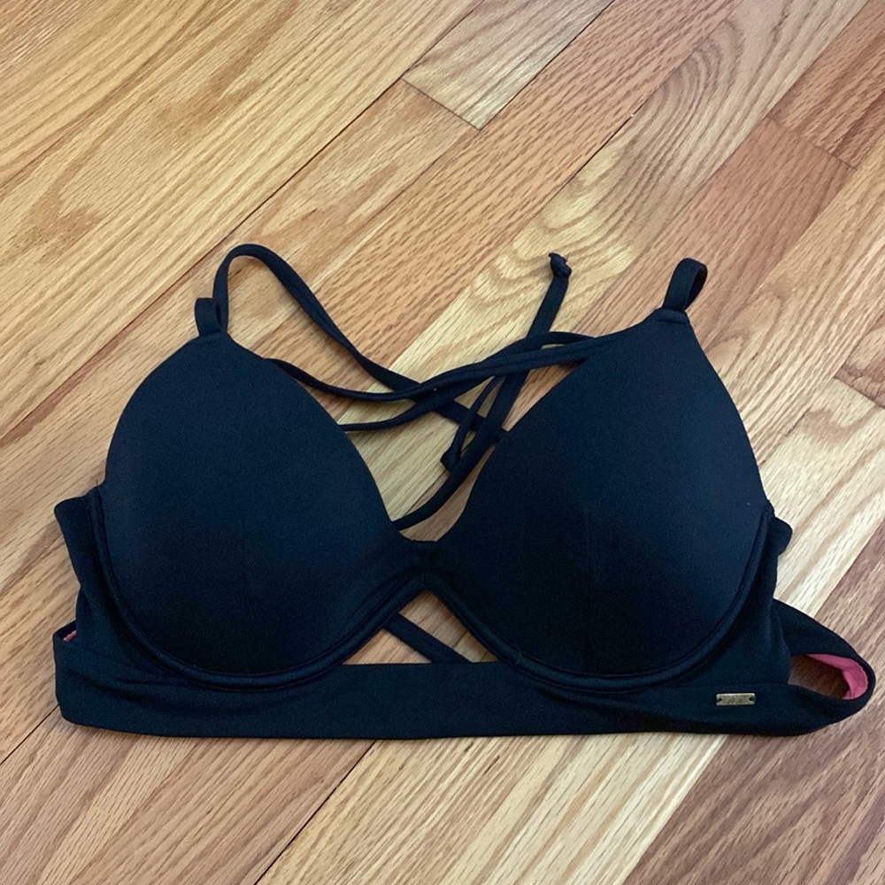 PINK Black Bikini Top